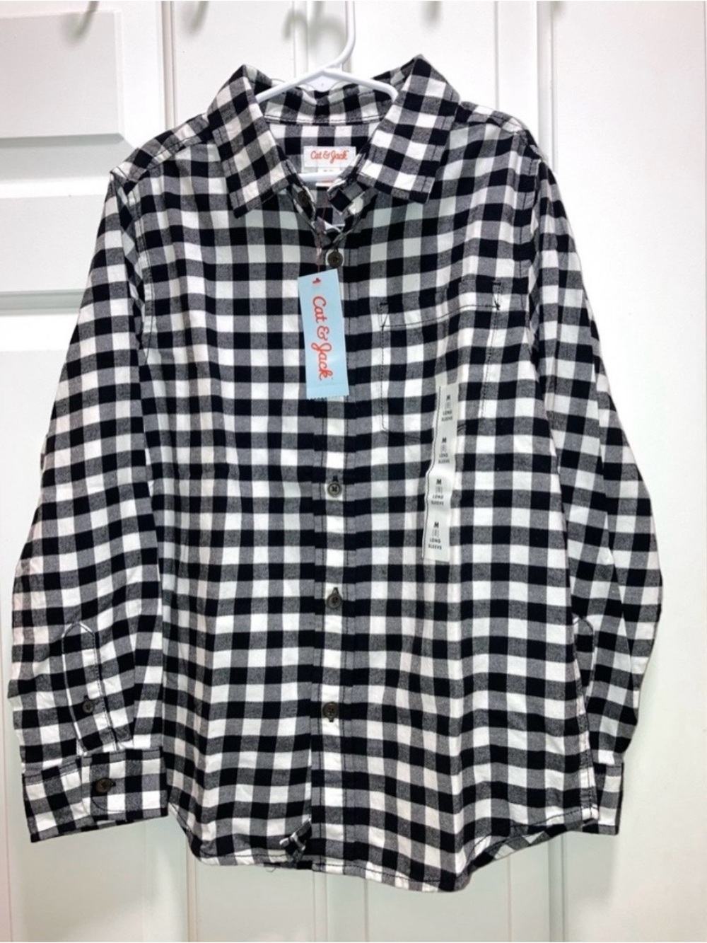 Cat & Jack Boys Black White Plaid Flannel Button Down Size Medium (8) New